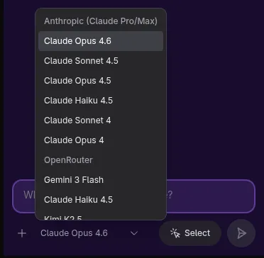 The model selector dropdown — showing available models