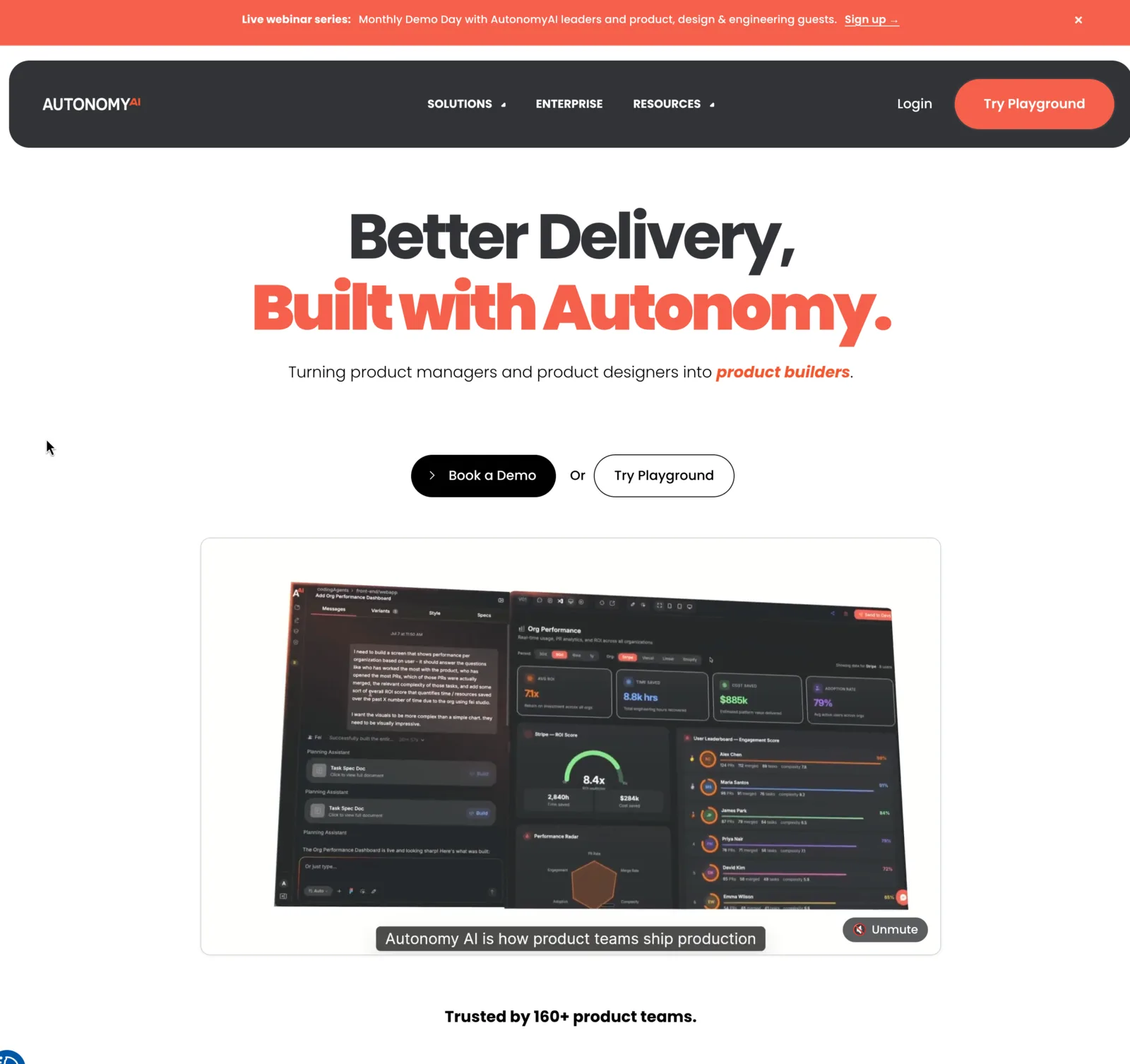 AutonomyAI homepage after the Frontman redesign