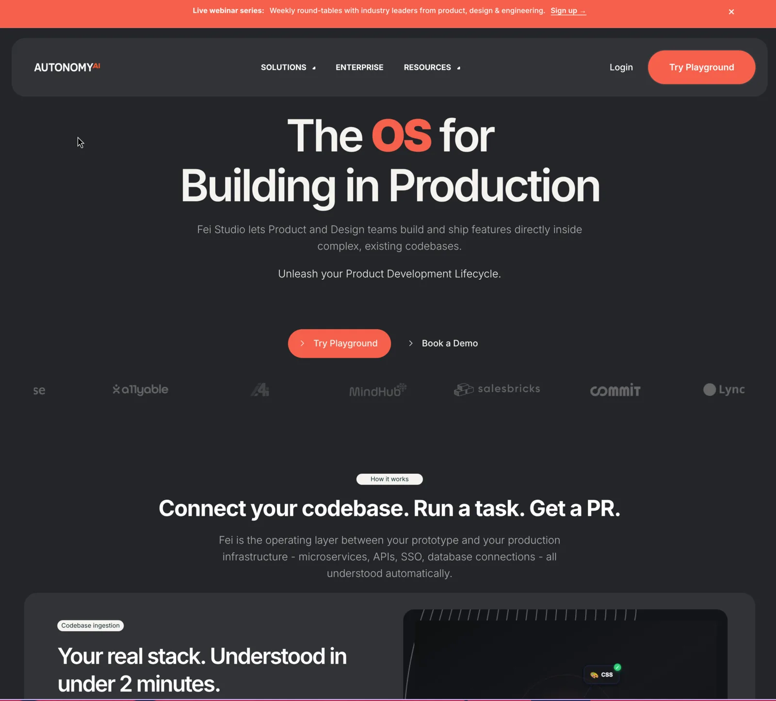AutonomyAI homepage before the Frontman redesign